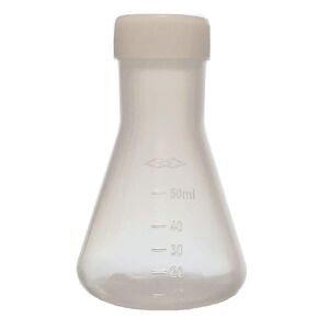 Plastic Erlenmeyer Flask Set with Screw Caps - 4 Sizes - 50, 100, 250, and 500ml, Polypropylene, Molded Graduations, Karter Scientific 252N9