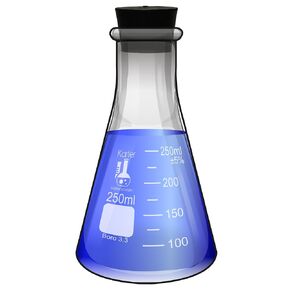 2000ml Narrow Mouth Erlenmeyer Flask with Rubber Stopper, 3.3 Borosilicate Glass, Karter Scientific (Single)