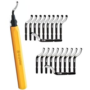 Deburring Tool with 11 Heavy Duty HSS C-10 Deburring Blades, 1/2" C Burr Set 1 w/Hex Handle, Precision Edge Burr Removal on Metal, 3D Printing Plastic, Resin, Iron, Copper, Brass, PVC