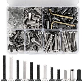 40 Sets M6 Black Binding Post Screws Countersunk Rivet Socket Cap Connecting Bolts Cap Nuts Assortment Kit for Baby Bed Furniture,Leather Saddles Purses Belt Repair (M6x30mm-Black-D)