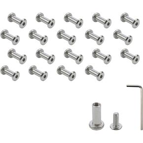 20-Pack M4×16mm Barrel Nuts and Bolts Stainless Steel Binding Screws Silver Screw Rivets for Leather Belt Buckle Bags Table Cupboard with Hex Wrench