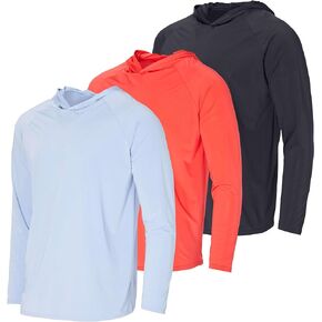 3 Pack: Men's Long Sleeve Rash Guard Hoodie Sweatshirt Sun Protection UPF UV SPF Fishing Shirt (Available in Big & Tall)