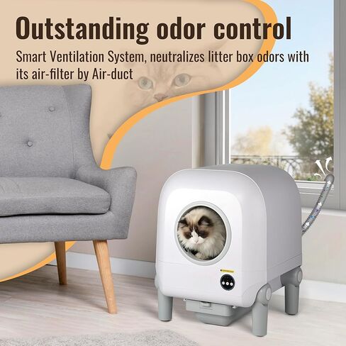 Automatic Self Cleaning Cat Litter Box, App Control Smart Litter Box with 100L X-Large Space, Superior Security System Protection with Dual Sensors, Odor Ventilating Pipe Protect Fresh Air in Kuwait