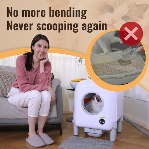 Automatic Self Cleaning Cat Litter Box, App Control Smart Litter Box with 100L X-Large Space, Superior Security System Protection with Dual Sensors, Odor Ventilating Pipe Protect Fresh Air in Kuwait