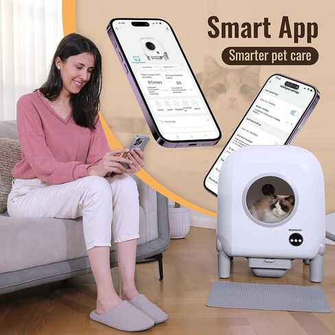 Automatic Self Cleaning Cat Litter Box, App Control Smart Litter Box with 100L X-Large Space, Superior Security System Protection with Dual Sensors, Odor Ventilating Pipe Protect Fresh Air in Kuwait
