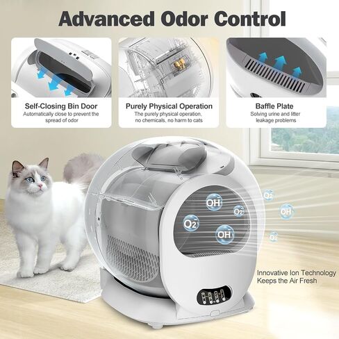 Self Cleaning Cat Litter Box, Scoop Free Automatic Cat Litter Box Extra Large Litter Box for Multiple Cats, Odor Removal Anti Pinch Kitty Litter Box, APP Control in Saudi Arabia