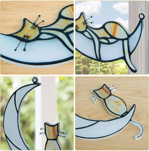 2 Pack Orange Tabby Cat Decor Cat Memorial Gifts Cat Suncatcher for Window Hanging Cat Gifts for Cat Lovers for Women Cat Remembrance Gifts Loss of Cat Sympathy Gift Cat on Moon Decor in Saudi Arabia