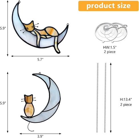 2 Pack Orange Tabby Cat Decor Cat Memorial Gifts Cat Suncatcher for Window Hanging Cat Gifts for Cat Lovers for Women Cat Remembrance Gifts Loss of Cat Sympathy Gift Cat on Moon Decor in Saudi Arabia