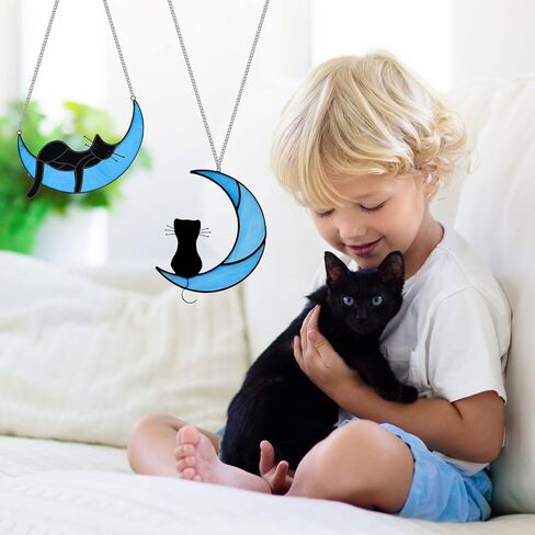 2 Pack Orange Tabby Cat Decor Cat Memorial Gifts Cat Suncatcher for Window Hanging Cat Gifts for Cat Lovers for Women Cat Remembrance Gifts Loss of Cat Sympathy Gift Cat on Moon Decor in Saudi Arabia