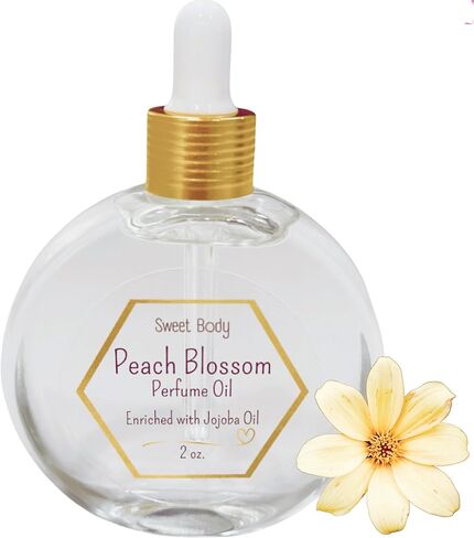 زيت الجسم العطري PEACH BLOSSOM الغني بزيت الجوجوبا | رائحة تدوم طويلاً، مزيج من الزيوت العطرية من الفواكه والزهور اللذيذة | زجاجة قطارة زجاجية 2 أوقية. in Kuwait