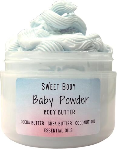 بودرة أطفال سوفليه بزبدة الجسم المخفوقة الكريمية| زبدة الشيا المغذية، زبدة الكاكاو، زيت جوز الهند، الزيوت العطرية | مرطب للجسم والقدمين واليدين 11 أونصة. in Kuwait