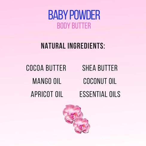 بودرة أطفال سوفليه بزبدة الجسم المخفوقة الكريمية| زبدة الشيا المغذية، زبدة الكاكاو، زيت جوز الهند، الزيوت العطرية | مرطب للجسم والقدمين واليدين 11 أونصة. in Kuwait