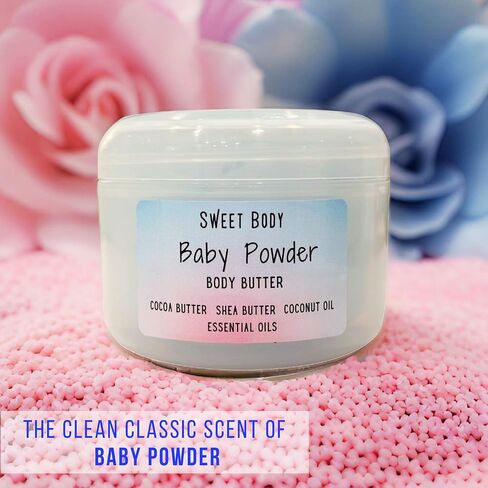 بودرة أطفال سوفليه بزبدة الجسم المخفوقة الكريمية| زبدة الشيا المغذية، زبدة الكاكاو، زيت جوز الهند، الزيوت العطرية | مرطب للجسم والقدمين واليدين 11 أونصة. in Kuwait