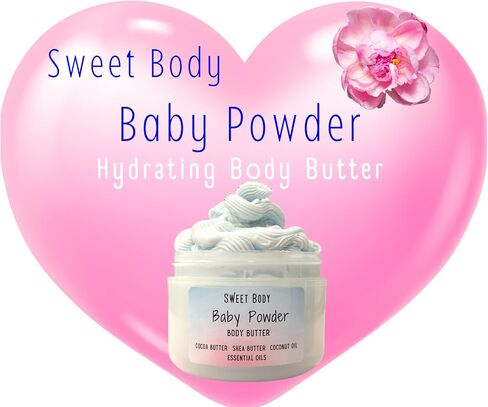 بودرة أطفال سوفليه بزبدة الجسم المخفوقة الكريمية| زبدة الشيا المغذية، زبدة الكاكاو، زيت جوز الهند، الزيوت العطرية | مرطب للجسم والقدمين واليدين 11 أونصة. in Kuwait