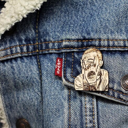 Mac Hands Tattoo Tribute Wood Lapel Pin in Saudi Arabia