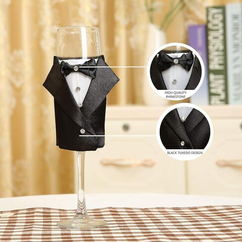 Wedding Tuxedo Dress Wine Glasses Handmade Bride and Groom Champagne Flutes for Toasting,Wedding Gifts,Bridal Shower Gifts,Wedding Favors,Couples Gifts,Wedding Decorations(set of 2) in Saudi Arabia