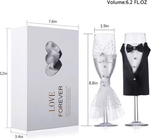 Wedding Tuxedo Dress Wine Glasses Handmade Bride and Groom Champagne Flutes for Toasting,Wedding Gifts,Bridal Shower Gifts,Wedding Favors,Couples Gifts,Wedding Decorations(set of 2) in Saudi Arabia