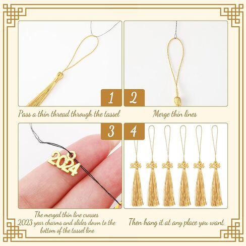 Cindeer 100 Pcs Mini Graduation Tassels with 100 Pcs 2024 Tassel Charms for Crafts Mini Silky Bookmark Tassels for Graduation Cap Keychain Ornaments DIY Craft Jewelry Making Project(Gold) in Saudi Arabia