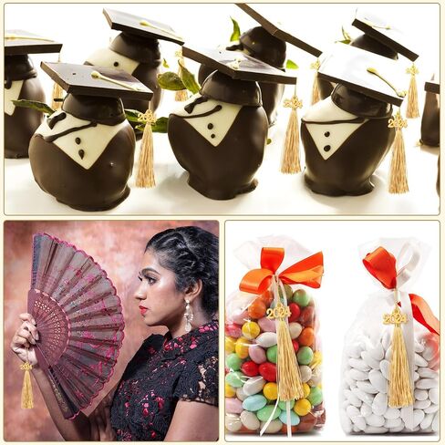 Cindeer 100 Pcs Mini Graduation Tassels with 100 Pcs 2024 Tassel Charms for Crafts Mini Silky Bookmark Tassels for Graduation Cap Keychain Ornaments DIY Craft Jewelry Making Project(Gold) in Saudi Arabia