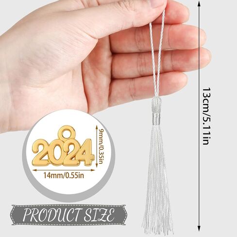 Cindeer 100 Pcs Mini Graduation Tassels with 100 Pcs 2024 Tassel Charms for Crafts Mini Silky Bookmark Tassels for Graduation Cap Keychain Ornaments DIY Craft Jewelry Making Project(Gold) in Saudi Arabia