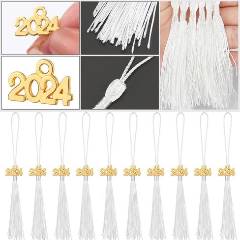 Cindeer 100 Pcs Mini Graduation Tassels with 100 Pcs 2024 Tassel Charms for Crafts Mini Silky Bookmark Tassels for Graduation Cap Keychain Ornaments DIY Craft Jewelry Making Project(Gold) in Saudi Arabia