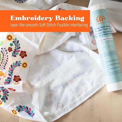 Fabric Interfacing Embroidery Supplies Kit, Cotton Ultra Lightweight Fusible Interfacing and Polyester Soft Stitch for Fabric Sewing and Embroidery, 2 Rolls in Saudi Arabia