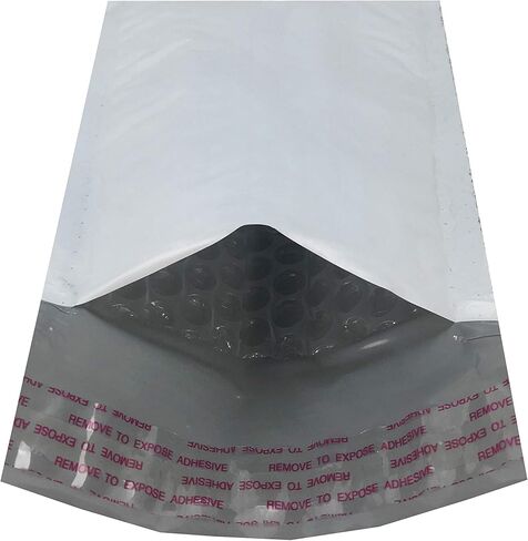 Amazon Basics Poly Bubble Mailer, Self-Seal, 4" x 8" (Internal Size - 3.75" x 7"), 25-Pack, white/grey in Saudi Arabia