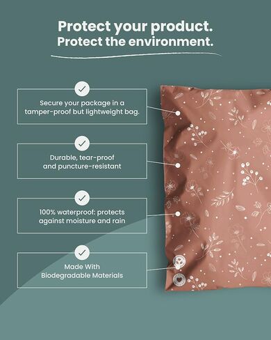 Impack Biodegradable Mailers - 10x13" 25 Pack - Tamper-Evident & Self-Sealing Shipping Envelopes for Small Businesses - Printed, Waterproof Mailing Bags - Tear & Puncture-Proof - Floral 2D Rosy Brown in Kuwait