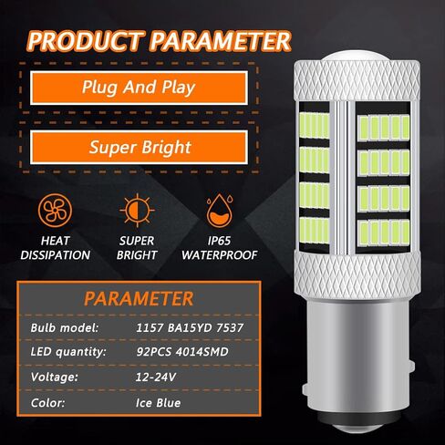 High Power 92smd LED Bulbs 8000K Ice Blue 1157 2057 2357 7528 BAY15D Brake Center High Stop DRL Tail Stop Daytime Running Light LED Bulb Lamp Replacement for Cars,Trucks, SUVs, Vans in Saudi Arabia