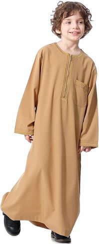 ثوب IDOPIP للأولاد المسلمين للأطفال رداء قفطان فضفاض عربي إسلامي الشرق الأوسط طويل بسحاب فستان صلاة مع جيوب in Saudi Arabia