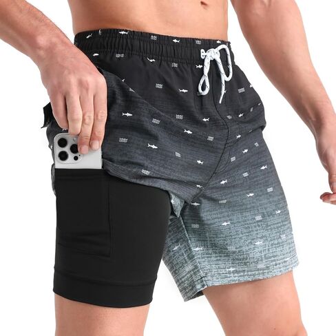 zeetoo Mens Swim Trunks with Compression Liner 5.5" Inseam Quick Dry Board Shorts Swim Shorts in Kuwait