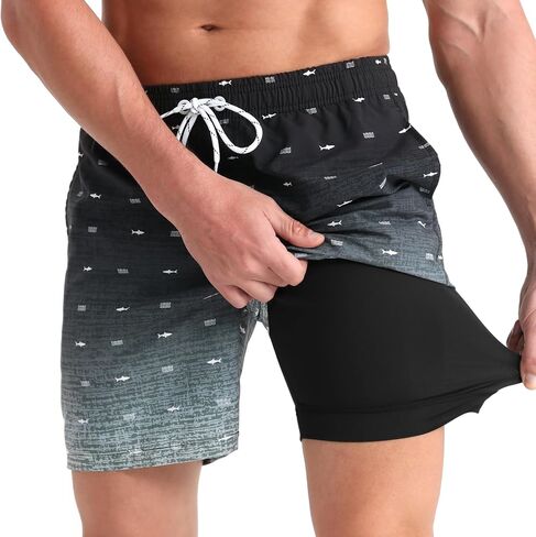 zeetoo Mens Swim Trunks with Compression Liner 5.5" Inseam Quick Dry Board Shorts Swim Shorts in Kuwait