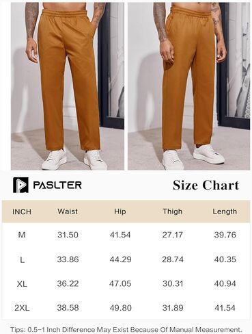 بنطلون كاجوال رجالي من PASLTER بخصر مطاطي برباط وفضفاضة مع جيوب in Kuwait