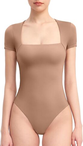 PUMIEY Women's Square Neck Short Sleeve Bodysuit T Shirts Tops For Women Trendy Smoke Cloud Pro Collection in Kuwait