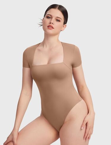 PUMIEY Women's Square Neck Short Sleeve Bodysuit T Shirts Tops For Women Trendy Smoke Cloud Pro Collection in Kuwait