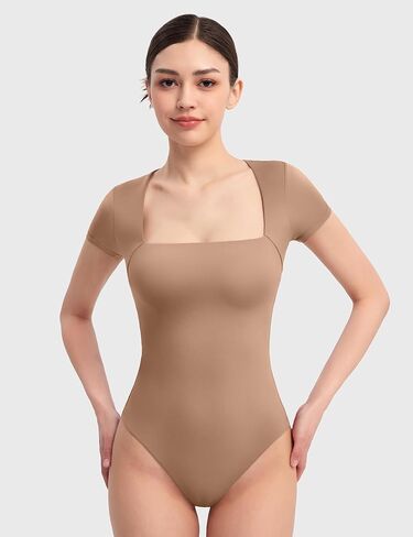 PUMIEY Women's Square Neck Short Sleeve Bodysuit T Shirts Tops For Women Trendy Smoke Cloud Pro Collection in Kuwait