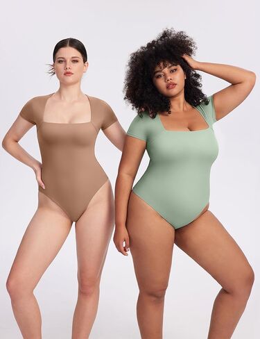 PUMIEY Women's Square Neck Short Sleeve Bodysuit T Shirts Tops For Women Trendy Smoke Cloud Pro Collection in Kuwait