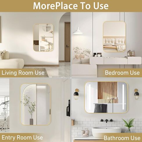 16x20 Inch Bathroom Mirror for Wall,Gold Framed Rectangle Mirror with Rounded Corner,Aluminum Alloy Framed Brushed Wall Mirror for Bedroom or Living Room,Vertical or Horizontal in Kuwait