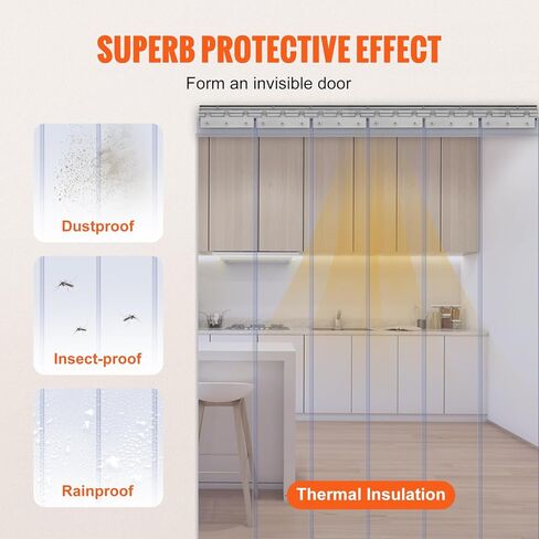 VEVOR Strip Curtain, 84" Height x 38" Width, 0.08" Thickness, 6PCS Clear PVC Strip Door Curtain, Freezer Curtain, Plastic Door Strips for Walk in Freezers, Coolers & Warehouse Doors, with 50% Overlap in Saudi Arabia