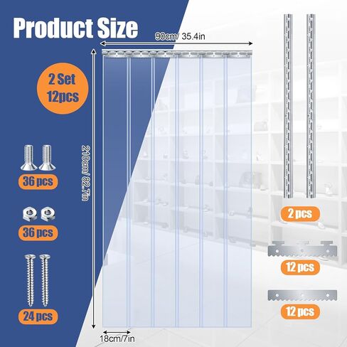 طقم ستائر باب بشريط PVC مكون من 12 قطعة من Peryiter مقاس 72 بوصة عرض × 84 بوصة ارتفاع ستارة باب فريزر شفافة قياسية للمشي التجاري في بوابة جراج المستودعات المبردة مناسبة للأبواب مقاس 6 × 7 بوصات in Kuwait