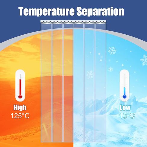 طقم ستائر باب بشريط PVC مكون من 12 قطعة من Peryiter مقاس 72 بوصة عرض × 84 بوصة ارتفاع ستارة باب فريزر شفافة قياسية للمشي التجاري في بوابة جراج المستودعات المبردة مناسبة للأبواب مقاس 6 × 7 بوصات in Kuwait