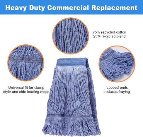 3 Pack Commercial Replace Mop Head, Reusable Mop Head Refills-Replacement Mop Heads Suitable for Heavy Commercial Industrial Residential Areas,Wet Industrial Cotton Looped End String Mop Head (Blue) in Saudi Arabia