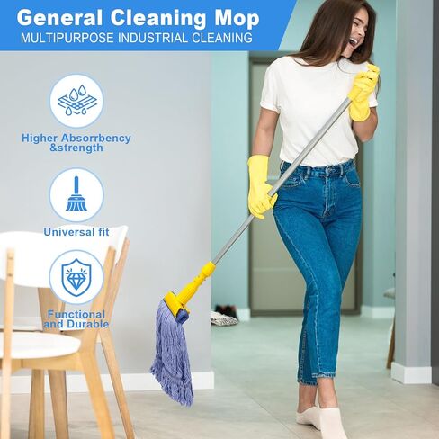 3 Pack Commercial Replace Mop Head, Reusable Mop Head Refills-Replacement Mop Heads Suitable for Heavy Commercial Industrial Residential Areas,Wet Industrial Cotton Looped End String Mop Head (Blue) in Saudi Arabia