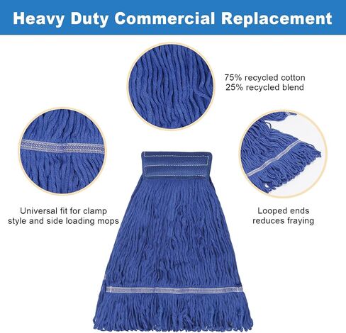 3 Pack Commercial Replace Mop Head, Reusable Mop Head Refills-Replacement Mop Heads Suitable for Heavy Commercial Industrial Residential Areas,Wet Industrial Cotton Looped End String Mop Head (Blue) in Saudi Arabia