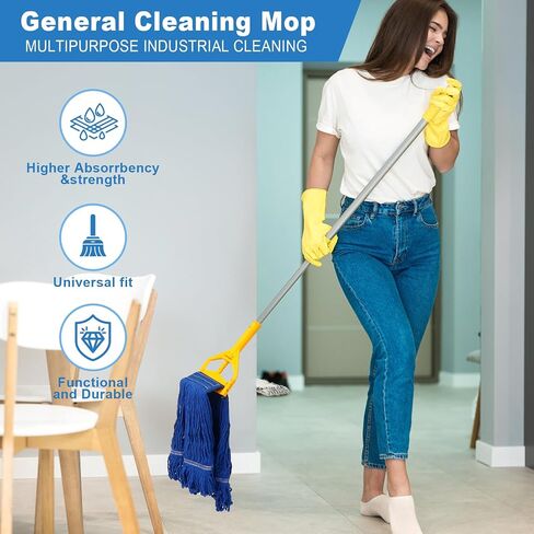 3 Pack Commercial Replace Mop Head, Reusable Mop Head Refills-Replacement Mop Heads Suitable for Heavy Commercial Industrial Residential Areas,Wet Industrial Cotton Looped End String Mop Head (Blue) in Saudi Arabia