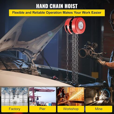 VEVOR Hand Chain Hoist, 2200 lbs /1 Ton Capacity Chain Block, 20ft/6m Lift Manual Hand Chain Block, Manual Hoist w/Industrial-Grade Steel Construction for Lifting Good in Transport & Workshop, Yellow in Saudi Arabia