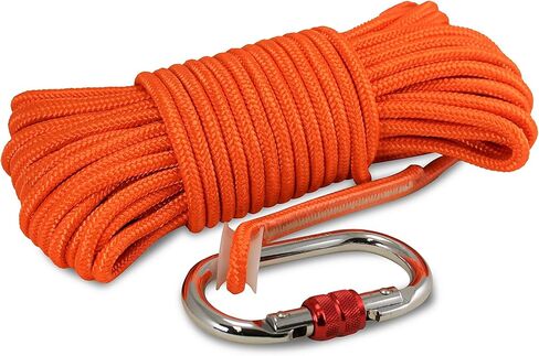 Brute Magnetics Magnet Fishing Rope | 65ft Heavy Duty Rope with Double Carabiner| Thick 1/4" Rope, Very Strong 1680 lbs | Multi Purpose Rope for Outdoor |Orange in Kuwait