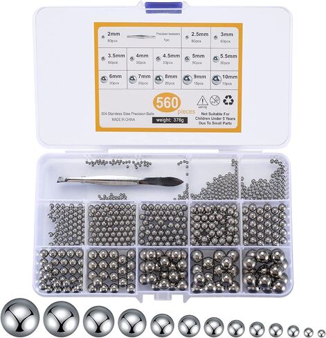 560 Pcs 2-10mm Assorted Bicycle Bearing Balls, Metric Precision Stainless Steel Bike Bicycle Wheel Metal Bearing Balls Assortment Kit - 13 Sizes in Kuwait