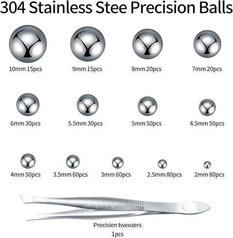 560 Pcs 2-10mm Assorted Bicycle Bearing Balls, Metric Precision Stainless Steel Bike Bicycle Wheel Metal Bearing Balls Assortment Kit - 13 Sizes in Kuwait