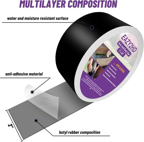 شريط رافعة من Eazy2hD للتزيين مقاس 1-5/8 بوصة × 50 قدم، 4 عبوات، شريط بوتيل ديك مقاوم للماء وشريط وامض مضاد للتآكل لأعلى الروافد، وروافد الحواف، وتحت الروافد والعوارض in Kuwait